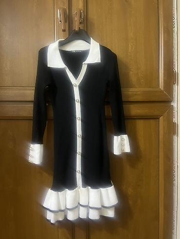 ev paltari: ZARA qadın paltarı - Model: qara-ağ kontrastlı trikotaj paltar - — 1