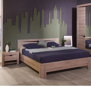 бу мебель для спальни: Спальный гарнитур, Двуспальная кровать, Шкаф, Комод, цвет - Серый, Б/у