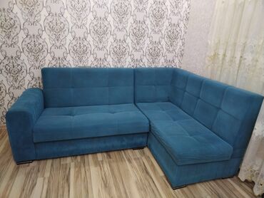 Угловой диван, Б/у, Раскладной, С подъемным механизмом, Велюровая ткань, Нет доставки