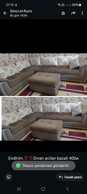 Dolablar: Künc divan, İşlənmiş, Açılan, Bazalı, Çatdırılma yoxdur