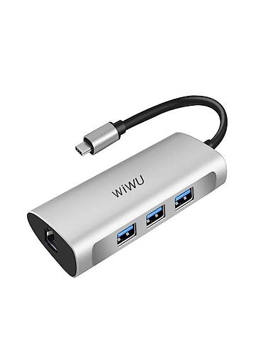 iphone cable: Адаптер-переходник WiWU Alpha 631STR Type-C to x3 USB 3.0, RJ45 — 1