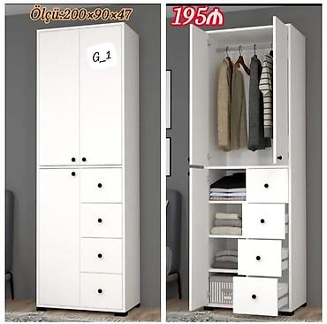 hesir stol stul: Ağ rəngli çoxfunksiyalı paltar şkafı - Ölçü: 200×90×47 sm (şəkildə — 1