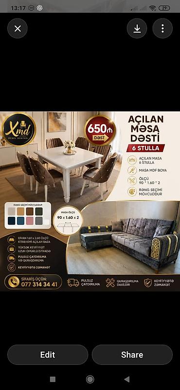 ustol ustul: Divan–Masa Dəsti – Künc divan: 1.60 x 2.60 ölçü, kitab kimi açılan — 3
