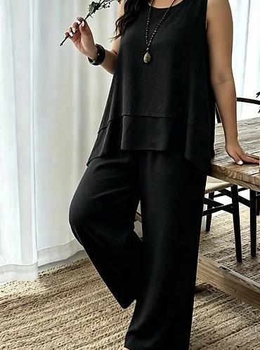 lakovane pantalone: Komplet tunika siroka bez rukava i široke pantalone. - Model — 5