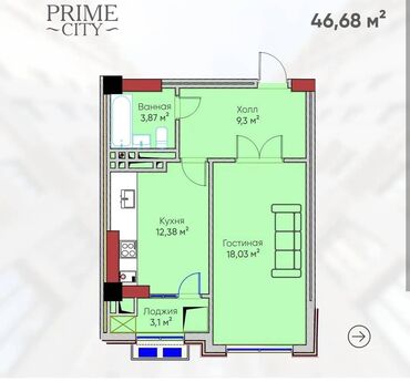 продажа двухкомнатных квартир аламедин 1: 1 комната, 47 м², Элитка, 3 этаж