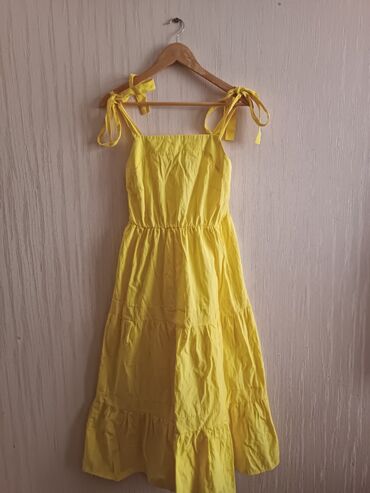 желтое платье: Күнүмдүк көйнөк, Жай, Узун модель, Сарафан