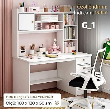 kitab refi mebel: Uşaq/iş otağı üçün funksional yazı masası və üst rəf modulu (model — 1