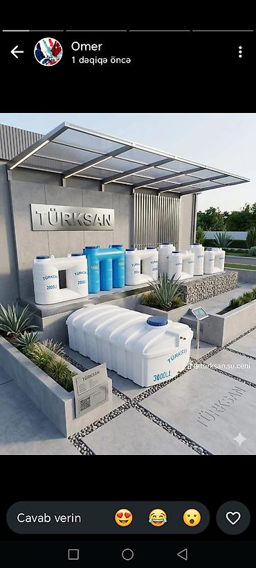 Ev və bağ: Türksan 1500 litr düz formalı su çəni - Həcm: 1500 LT (üzərində qeyd — 4