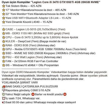 Masaüstü kompüterlər və iş stansiyaları: Oyun üçün Kompüter "RGB Legion Core i5 3470 GTX1050Ti 4GB 256GB NVME” -da lalafo.az — 2 Masaüstü kompüterlər və iş stansiyaları: Oyun üçün Kompüter "RGB Legion Core i5 3470 GTX1050Ti 4GB 256GB NVME” — 2