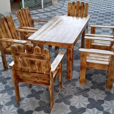 Bağ, çöl masa və oturacaq dəstləri: Yeni, Dördbucaq masa, Açılmayan, Stullar ilə, Taxta, Azərbaycan — 9