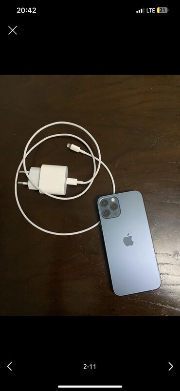Apple iPhone: IPhone 12 Pro Max, Б/у, 256 ГБ, Blue Titanium, Зарядное устройство, Чехол, Кабель, 77 %