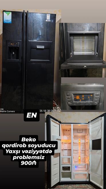 sederek ticaret merkezi soyuducu satisi: İşlənmiş 2 qapılı Beko Soyuducu Satılır, rəng - Qara, Dispenserli