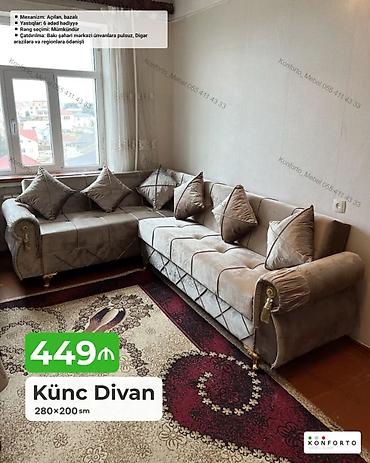 Диваны: Künc divan – 280×200 sm - Mexanizm: açılan, bazalı (yatmalı — 1