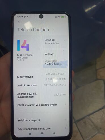 Redmi: Redmi Note 10, 128 GB, rəng - Göy, Qırıq, Barmaq izi, Face ID