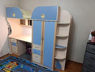 table study: Двухъярусная детская кровать, Б/у, ЛДСП, цвет - Голубой — 4