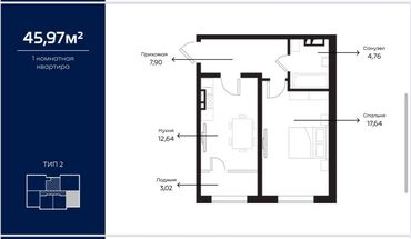 цены на недвижимость в бишкеке 2023: 1 комната, 45 м², Элитка, 2 этаж, ПСО (под самоотделку)