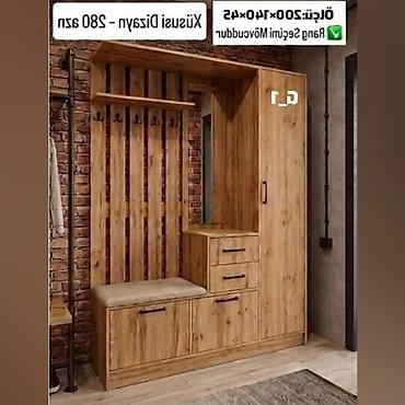 dehliz mebeli: Xol üçün funksional dəst – taxta teksturalı MDF-dən. Ölçü: 200×140×45 — 1