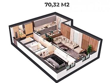 2 комнаты, 72 м², ул. Московская / Уметалиева Элитка, 14 этаж, ПСО (под самоотделку)