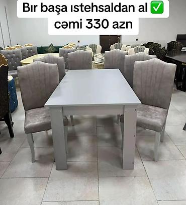 stul ofis: Mətbəx üçün, Yeni, Açılmayan, Dördbucaq masa, 6 stul — 1