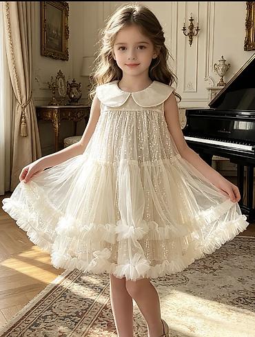 Платья: Uşaq üçün zərif ziyafət donu - Rəng: şampan/ivory tonlarında - Model — 2