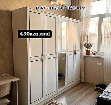 paltar dolabları: Dolab – D 47 × H 200 × E 200 sm Ağ rəngli, modern dizaynlı 4 qapılı — 1