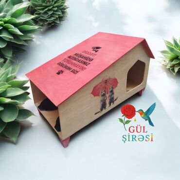 Yuvalar: Taxta pişik evi – “Burada yerim rahatdır” yazılı - Material — 1