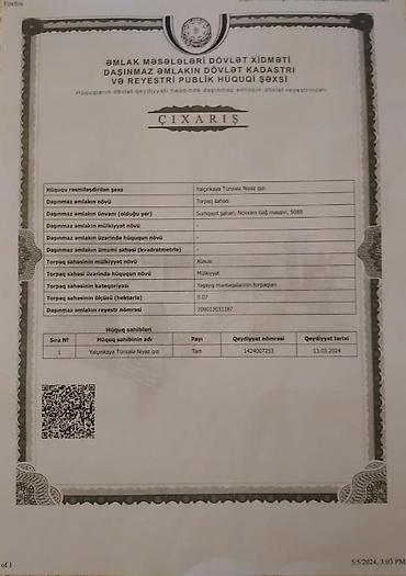 buzovnada torpaq: 7 sot, Tikinti, Mülkiyyətçi, Kupça (Çıxarış), Texniki pasport — 4