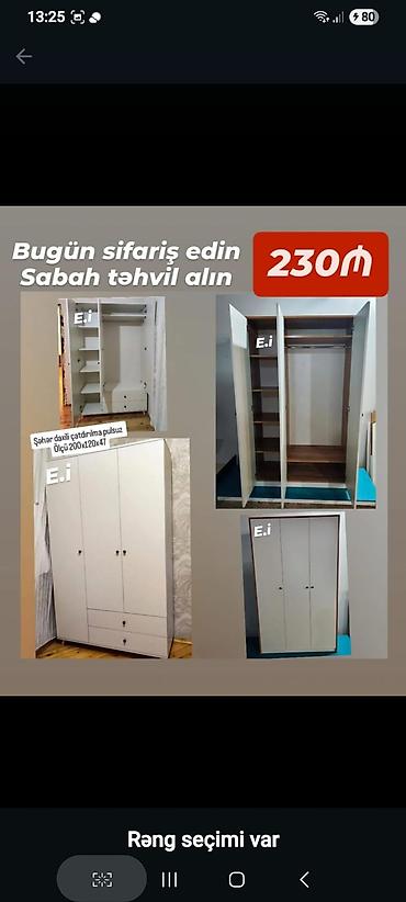 Üç qapılı paltar şkafı - Ölçü: 200 x 120 x 47 sm - Daxili quruluş lalafo.az -da Üç qapılı paltar şkafı - Ölçü: 200 x 120 x 47 sm - Daxili quruluş