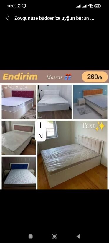 железная кровать: Новый, Двуспальная кровать, Без подьемного механизма, С матрасом, Без выдвижных ящиков, Азербайджан