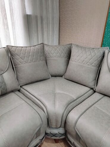 Divan və masa dəstləri: Künc divan dəsti Açılan, bazalı, - Rəng: Açıq boz (boz-yaşıl tonlu) — 13