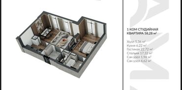 Продажа квартир: 2 комнаты, 58 м², Элитка, 3 этаж, ПСО (под самоотделку)