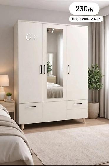qapi taxta: Ağ rəngli üç qapılı paltar şkafı Qiymət: 230₼ Ölçü: 200×120×47 sm — 1