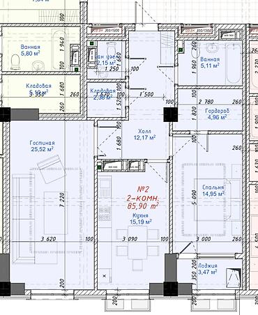 2 комнаты, 86 м², Асанбай мкр Элитка, 15 этаж