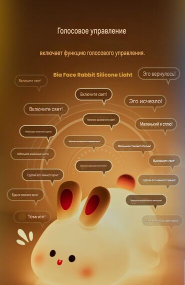 Рабочие настольные лампы: Ночник Big Face Rabbit Silicone Light — мягкий пищевой силиконовый — 7