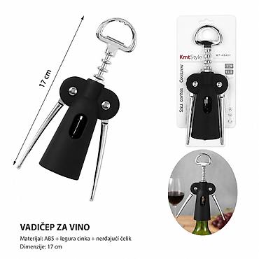 KMT Style vadičep za vino – crna plastična drška - Tip: Klasični
