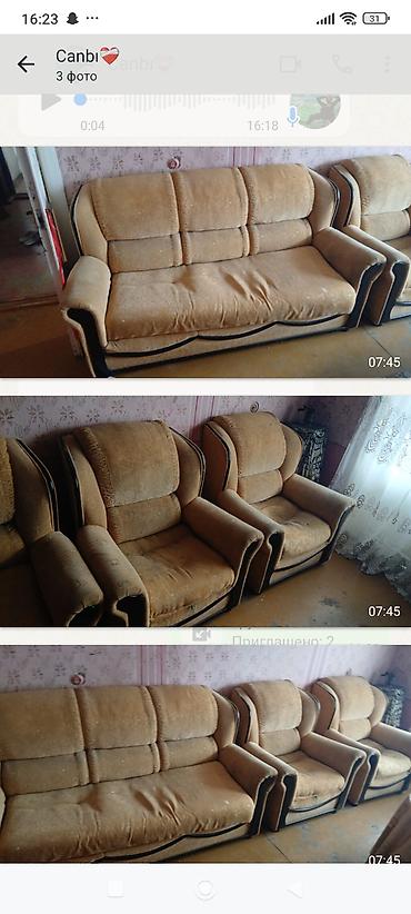 divanlar kreditle: Yumşaq mebel dəsti – 1 divan + 3 kreslo ucu bir yerde 70 manat - — 1