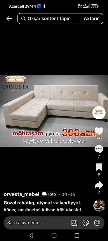 Divanlar: Künc divan, Yeni, Açılmayan, Bazalı, Parça — 1