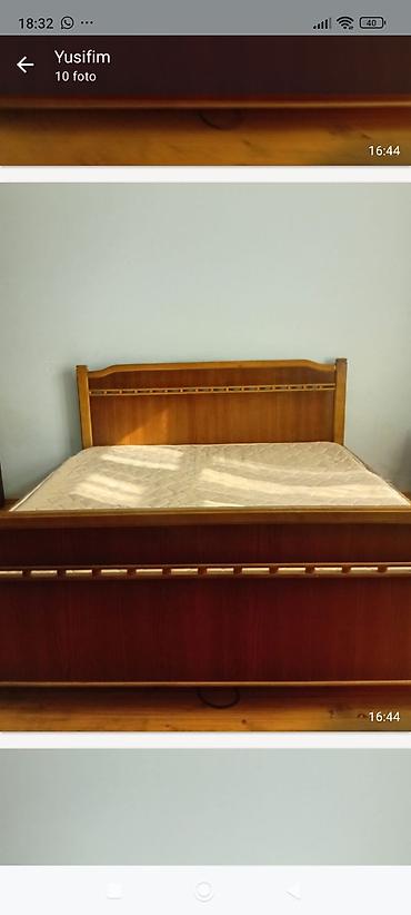 iki nəfərlik çarpayı: Taxta çarpayı və döşək dəsti - Material: təbii ağac karkas, qəhvəyi — 1