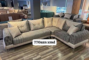 Künc divan dəsti - L formalı, ikirəng tonlarda (açıq bej və tünd boz)