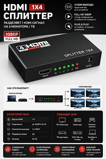 hdmi splitter: 🔌 HDMI Splitter 1x4 — делите сигнал без потери качества! Нужно — 1