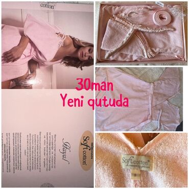 tikişsiz bədən yiğan alt paltarları: Zərif çəhrayı rəngli Soft Cotton brendindən pambıq xalat. Bu xalat