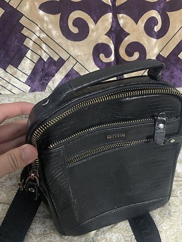 Барсетки: Сумка через плечо BUTUN, мужская - Материал: черная фактурная кожа с — 6