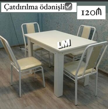 ağ stullar: Balkon üçün, Yeni, Açılmayan, Dördbucaq masa, 4 stul