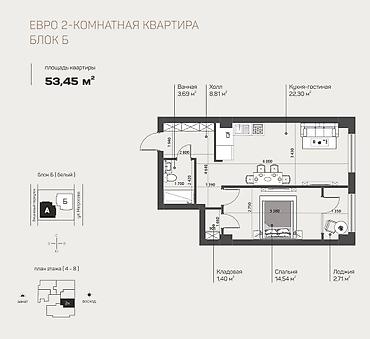 квартиры 2: Строится, Элитка, 2 комнаты, 54 м² — 3