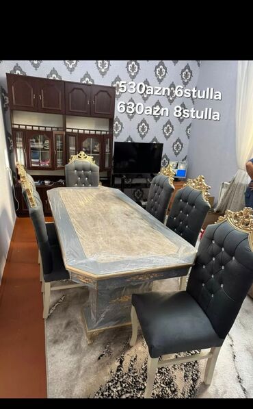 Sifarişlə masa və oturacaq dəstləri: Dördbucaq masa, Qonaq otağı üçün, 6 nəfər, Açılmayan, Azərbaycan, Zəmanətli — 12