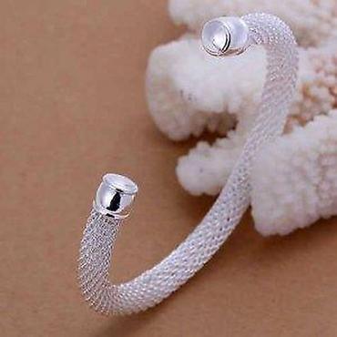 prstenje swarovski: Srebrna narukvica 925 – pletena mrežasta manžeta - Materijal: srebro — 5