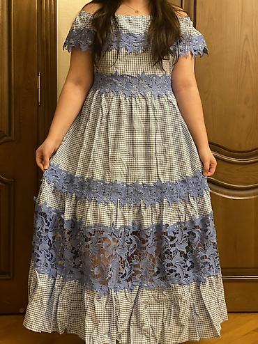 c99 plus: Material: 100% pambiq. Mavi-ağ xallı (gingham) parçadan maxi — 3