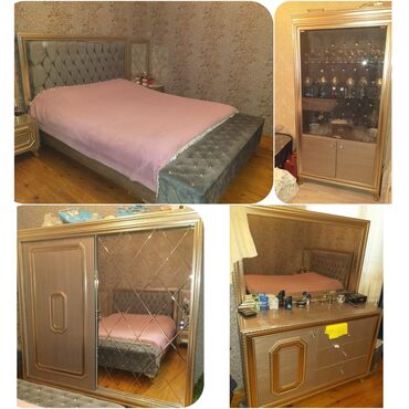 спални мебеллар: Двуспальная кровать, Трюмо, Шкаф, 2 тумбы, Б/у
