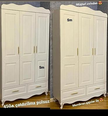Dolablar: Ağ rəngli 4 qapılı şkaf – klassik dizayn, dekorativ oyma altlıq və — 1