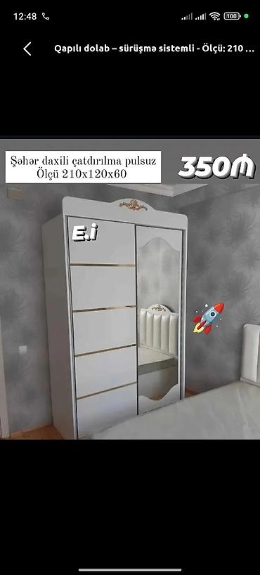 panel radiyatir: Sürgülü qapılı dolab - Ölçü: 210 x 120 x 60 sm - Rəng: ağ, qızılı — 1